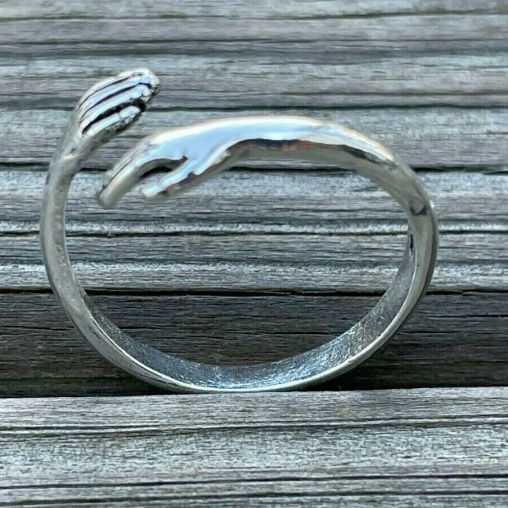 Hug Ring Silver Tone Fashion Unisex Ring Jewelry Friendship Ring Size Adjustable - Picture 2 of 11